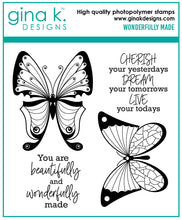 Cargar imagen en el visor de la galería, Gina K. Designs - Stamp &amp; Die Set - Wonderfully Made. Wonderfully Made is a set by Gina K Designs. This set is made of premium clear photopolymer and measures 4&quot; X 4&quot;. Available at Embellish Away located in Bowmanville Ontario Canada.
