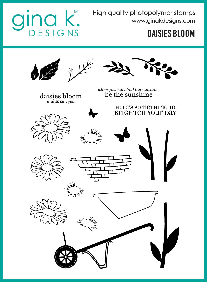Gina K. Designs - Stamp, Stencil & Die Set - BUNDLED - Daisies Bloom. Set by Lisa Hetrick. Available at Embellish Away located in Bowmanville Ontario Canada.