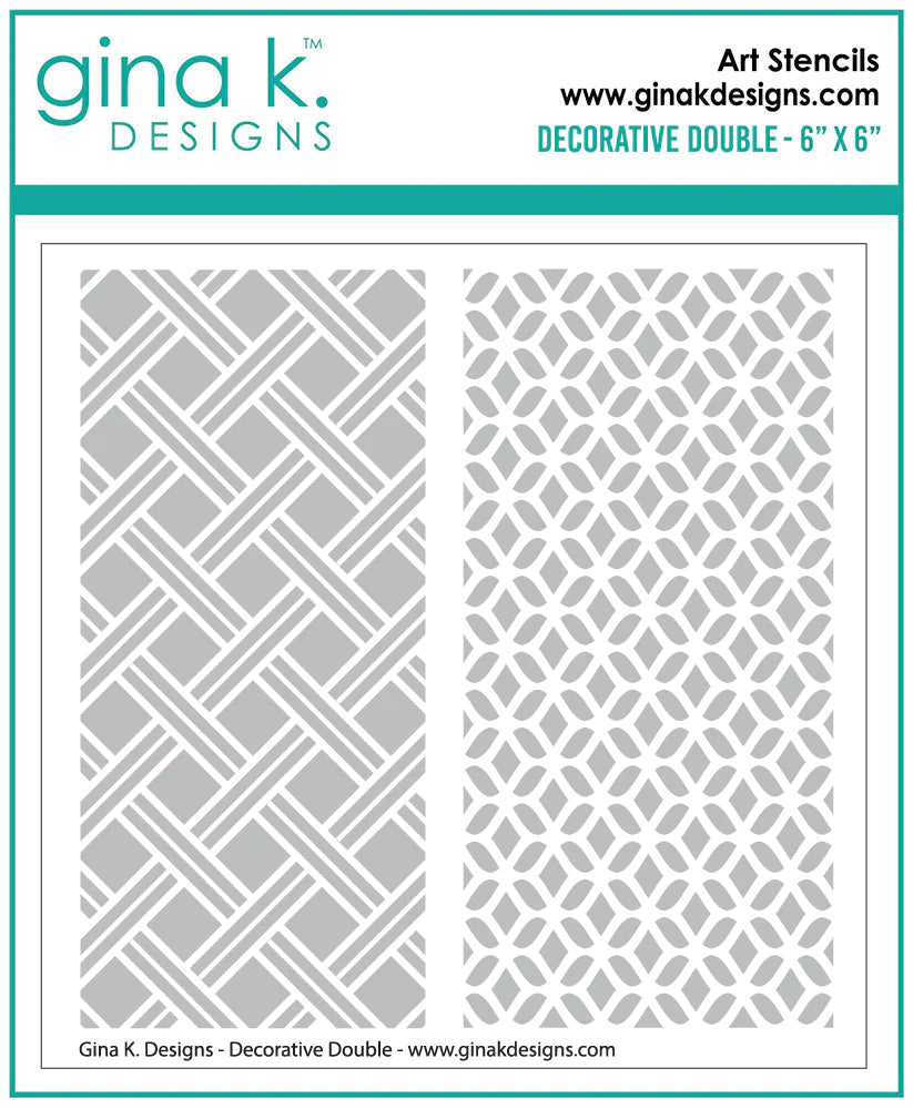 Gina K. Designs - Stencil - Decorative Double. Gina K. Designs Art Screens can be used with ink, sprays, pastes, and gels to create beautiful backgrounds and images. Layer stencils together for more options. Wash with soap and warm water. Pat dry. Available at Embellish Away located in Bowmanville Ontario Canada.