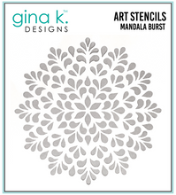 Charger l&#39;image dans la galerie, Gina K. Designs - Stencil - Mandala Burst. Gina K. Designs Art Screens can be used with ink, sprays, pastes, and gels to create beautiful backgrounds and images. Layer stencils together for more options. Wash with soap and warm water. Pat dry. Available at Embellish Away located in Bowmanville Ontario Canada. 
