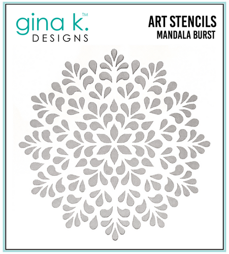 Gina K. Designs - Stencil - Mandala Burst. Gina K. Designs Art Screens can be used with ink, sprays, pastes, and gels to create beautiful backgrounds and images. Layer stencils together for more options. Wash with soap and warm water. Pat dry. Available at Embellish Away located in Bowmanville Ontario Canada. 