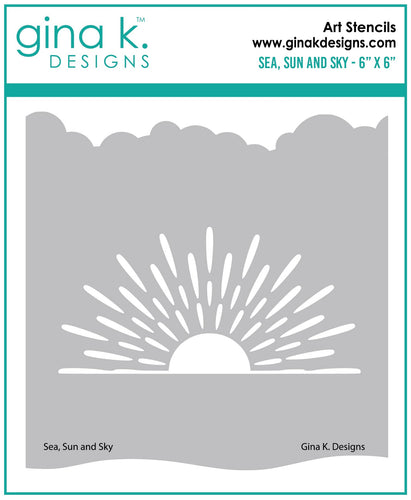 Gina K. Designs - Stencil - Sea, Sun and Sky. Gina K. Designs Art Screens can be used with ink, sprays, pastes, and gels to create beautiful backgrounds and images. Layer stencils together for more options. Wash with soap and warm water. Pat dry. Available at Embellish Away located in Bowmanville Ontario Canada.