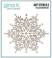 Load image into Gallery viewer, Gina K. Designs - Stencil - Stellar Snowflake. Gina K. Designs Art Screens can be used with ink, sprays, pastes, and gels to create beautiful backgrounds and images. Layer stencils together for more options. Available at Embellish Away located in Bowmanville Ontario Canada.
