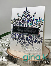 Load image into Gallery viewer, Gina K. Designs - Stencil - Stellar Snowflake. Gina K. Designs Art Screens can be used with ink, sprays, pastes, and gels to create beautiful backgrounds and images. Layer stencils together for more options. Available at Embellish Away located in Bowmanville Ontario Canada. Example by Donna T. Gina K. Design Member
