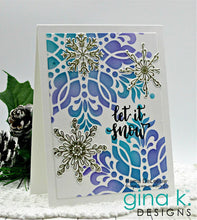 Load image into Gallery viewer, Gina K. Designs - Stencil - Stellar Snowflake. Gina K. Designs Art Screens can be used with ink, sprays, pastes, and gels to create beautiful backgrounds and images. Layer stencils together for more options. Available at Embellish Away located in Bowmanville Ontario Canada. Example by Rema DeLeeuw
