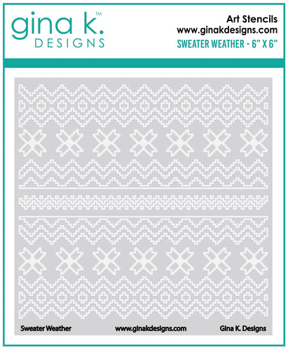 Gina K. Designs - Stencil - Sweater Weather. Gina K. Designs - Stencil - Sweater Weather. Gina K. Designs Art Screens can be used with ink, sprays, pastes, and gels to create beautiful backgrounds and images. Layer stencils together for more options. Available at Embellish Away located in Bowmanville Ontario Canada.
