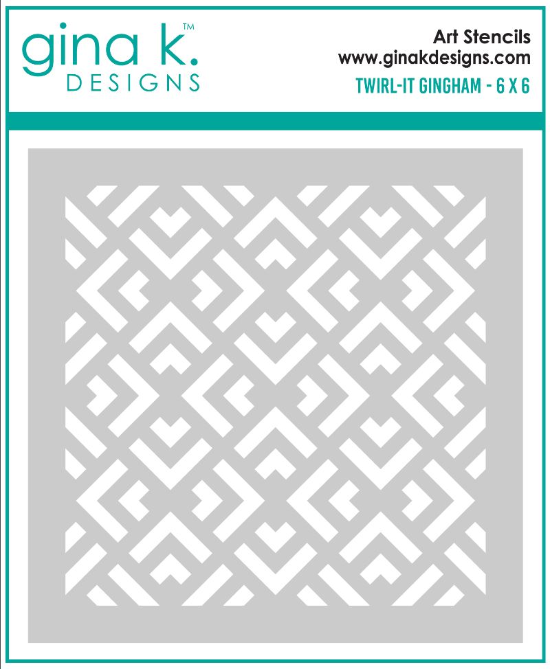 Gina K. Designs - Stencil - Twirl it Gingham. Gina K. Designs Art Screens can be used with ink, sprays, pastes, and gels to create beautiful backgrounds and images. Available at Embellish Away located in Bowmanville Ontario Canada.