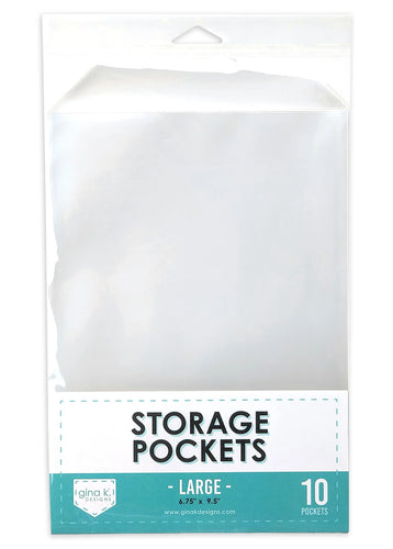 Gina K. Designs - Storage - Storage Pockets - Large. These high quality clear pockets are a great way to securely store your photopolymer stamp sets and wafer thin dies. This size is perfect for storing our Medium 6