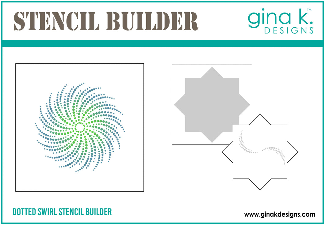 Gina K. Designs - Tool - Dotted Swirl Stencil Builder. Gina K. Designs Art Screens can be used with ink, sprays, pastes, and gels to create beautiful backgrounds and images. Available at Embellish Away located in Bowmanville Ontario Canada.