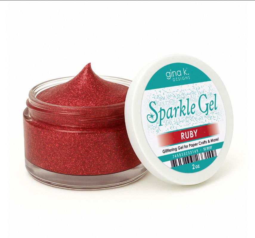 Gina K. Designs - Tool - Ruby Sparkle Gel. Add some sparkle to your projects! Available at Embellish Away located in Bowmanville Ontario Canada.