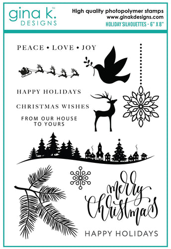 Gina K. Designs - Stamps - Holiday Silhouettes. Stamp set by Gina K Designs. Available at Embellish Away located in Bowmanville Ontario Canada.