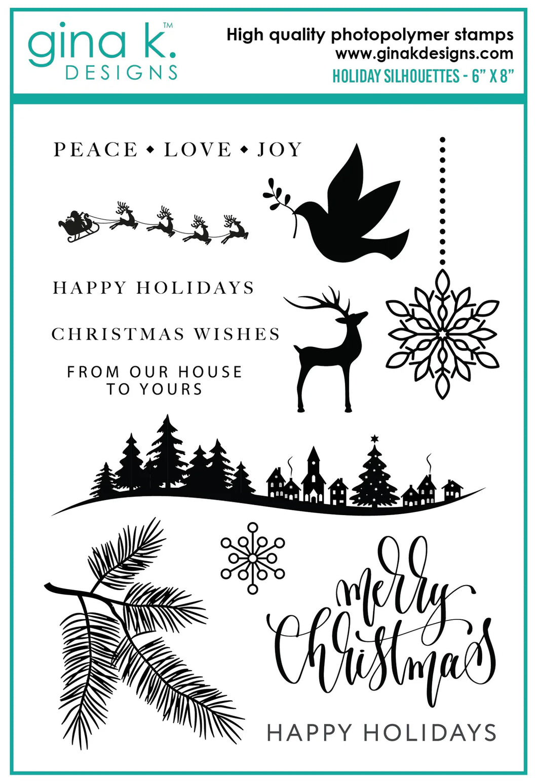Gina K. Designs - Stamps - Holiday Silhouettes. Stamp set by Gina K Designs. Available at Embellish Away located in Bowmanville Ontario Canada.