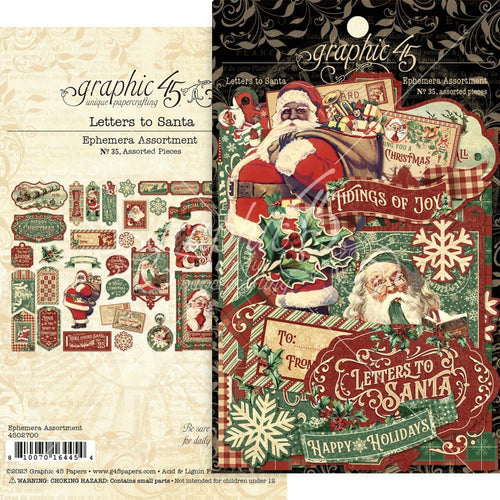 Graphic 45 - Cardstock Die-Cut Assortment - Letters To Santa. Step into a nostalgic world of holiday cheer with Graphic 45's new Christmas paper collection, Letters to Santa. Available at Embellish Away located in Bowmanville Ontario Canada.