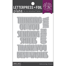 Load image into Gallery viewer, Hero Arts - Letterpress &amp; Foil Plate - Best Wishes. Welcome to our first Letterpress + Foil plate for the Spellbinders BetterPress system! Combine with your favorite foil and the Glimmer system from Spellbinders. Available at Embellish Away located in Bowmanville Ontario Canada.
