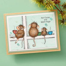 Load image into Gallery viewer, House Mouse - Cling Rubber Stamp - Hot Cocoa Day. Hot Cocoa Day Cling Rubber Stamp is from the House-Mouse Holiday Friends Collection. Mudpie, Maxwell and Monica are spending a quiet moment by the windowsill with their favorite drink! Available at Embellish Away located in Bowmanville Ontario Canada. Card example by brand ambassador.
