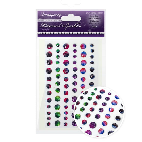 Hunkydory Crafts - Diamond Sparkles Gemstones - Glitter Ombre - Twilight. A spectrum of twinkling ombré colours make up the new Diamond Sparkles Gemstones – Glitter Ombré – Twilight selection. Available at Embellish Away located in Bowmanville Ontario Canada.