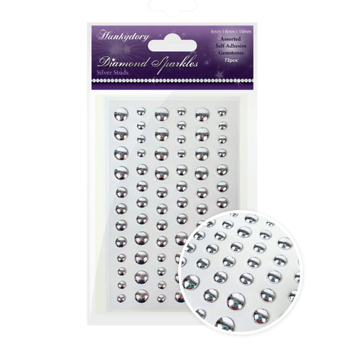 Hunkydory Crafts - Diamond Sparkles Gemstones - Silver Studs. These Silver Stud Gemstones are the essential addition to your craft stash! These clever little self-adhesive Gemstones will add instant shine to all your cards and projects. Available at Embellish Away located in Bowmanville Ontario Canada.