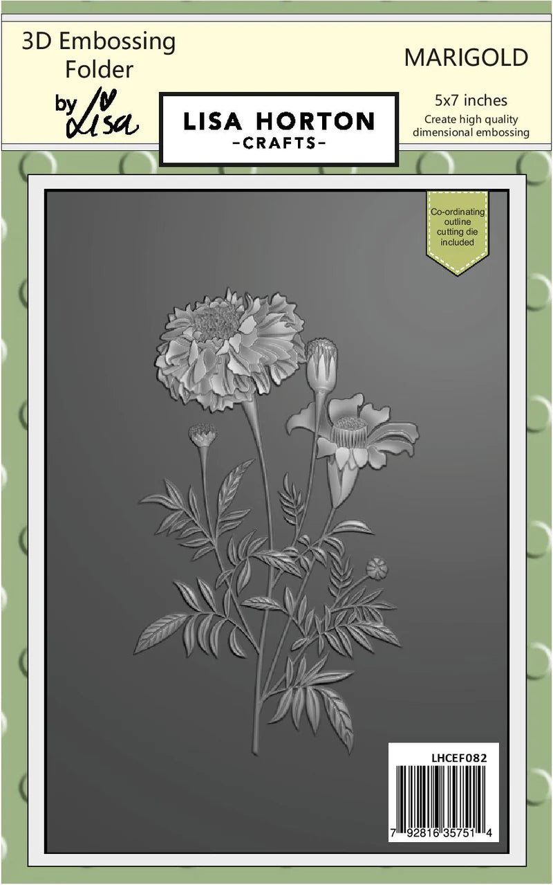 Lisa Horton Crafts - 5X7 - 3D Embossing Folder With Die - Marigold. Available at Embellish Away located in Bowmanville Ontario Canada.