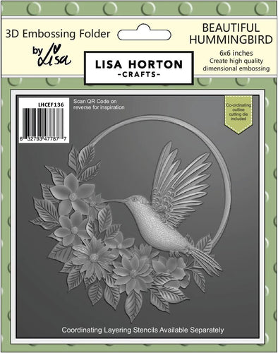 Lisa Horton Crafts - 6x6 3D Embossing Folder with Die - Beautiful Hummingbird. Available at Embellish Away located in Bowmanville Ontario Canada.