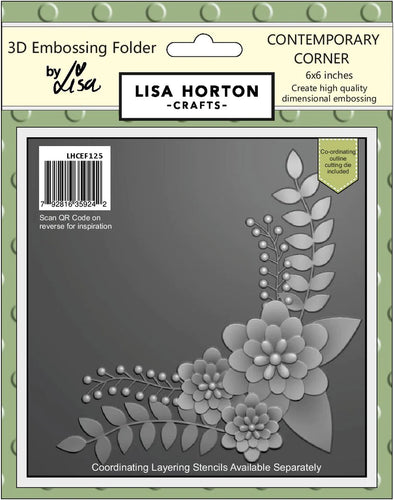 Lisa Horton Crafts - 6x6 3D Embossing Folder with Die - Contemporary Corner. Available at Embellish Away located in Bowmanville Ontario Canada.