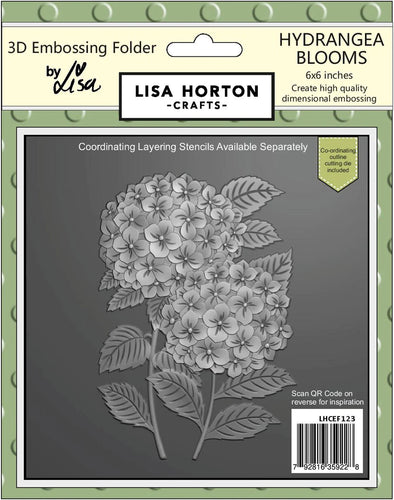 Lisa Horton Crafts - 6x6 3D Embossing Folder with Die - Hydrangea Blooms. Available at Embellish Away located in Bowmanville Ontario Canada.