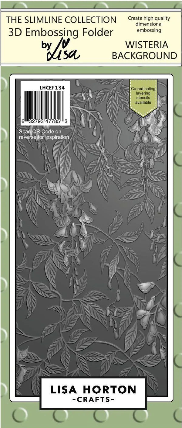 Lisa Horton Crafts - Background Slimline 3D Embossing Folder - Wisteria. Available at Embellish Away located in Bowmanville Ontario Canada.