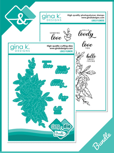 Gina K. Designs - Stamp & Die Set - Lovely Flowers. Lovely Flowers is a stamp set by Gina K Designs. This set is made of premium clear photopolymer and measures 6