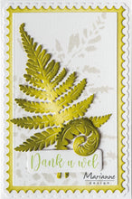 Load image into Gallery viewer, Marianne Design - Mask Stencil - Tiny&#39;s Fern. A beautiful addition to Tiny&#39;s Botanical Garden series of stencils and stamps. This fern background mask is perfect for nature themed projects. Great for cards, mixed media projects, journals and more! Available at Embellish Away located in Bowmanville Ontario Canada. Example by brand ambassador.
