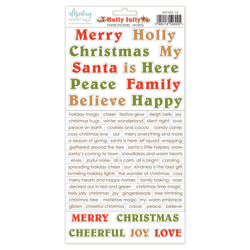 Mintay - 6X12 Paper Stickers - Holly Jolly - Words. Available at Embellish Away located in Bowmanville Ontario Canada.