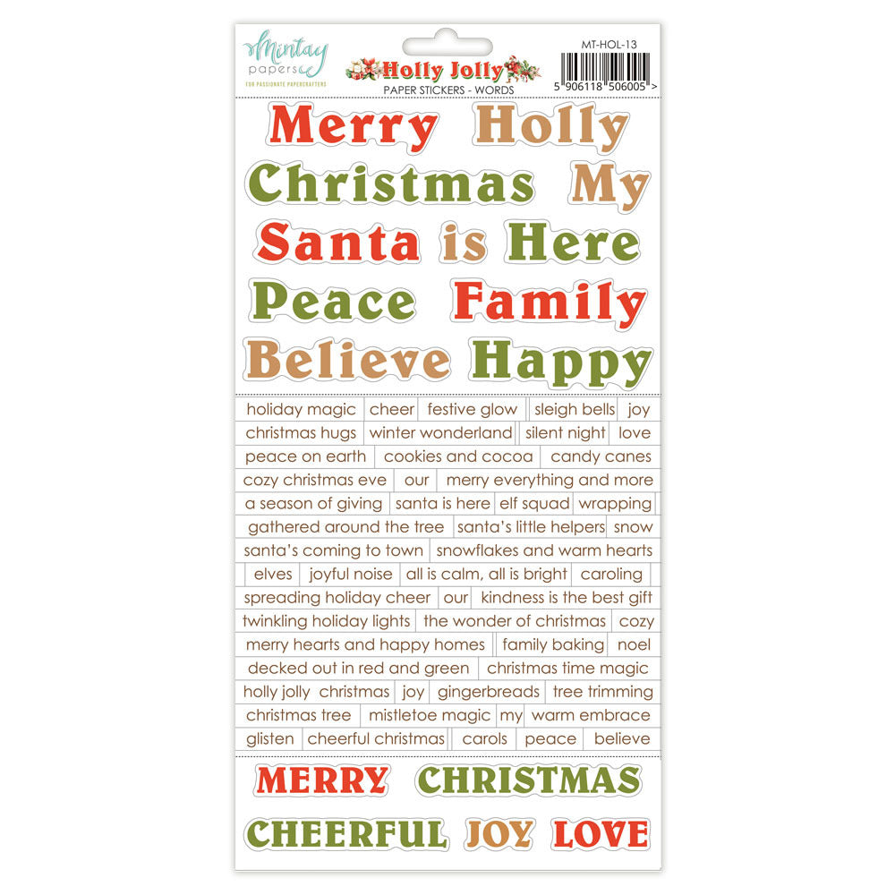 Mintay - 6X12 Paper Stickers - Holly Jolly - Words. Available at Embellish Away located in Bowmanville Ontario Canada.