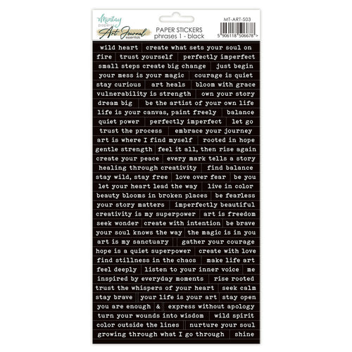 Mintay - 6X12 Art Journal Paper Stickers - Phrases 1 - Black. Available at Embellish Away in Bowmanville Ontario Canada.