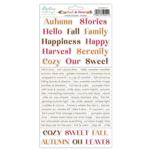 Mintay - 6X12 Paper Stickers - Rust & Rose - Words. Available at Embellish Away in Bowmanville Ontario Canada.