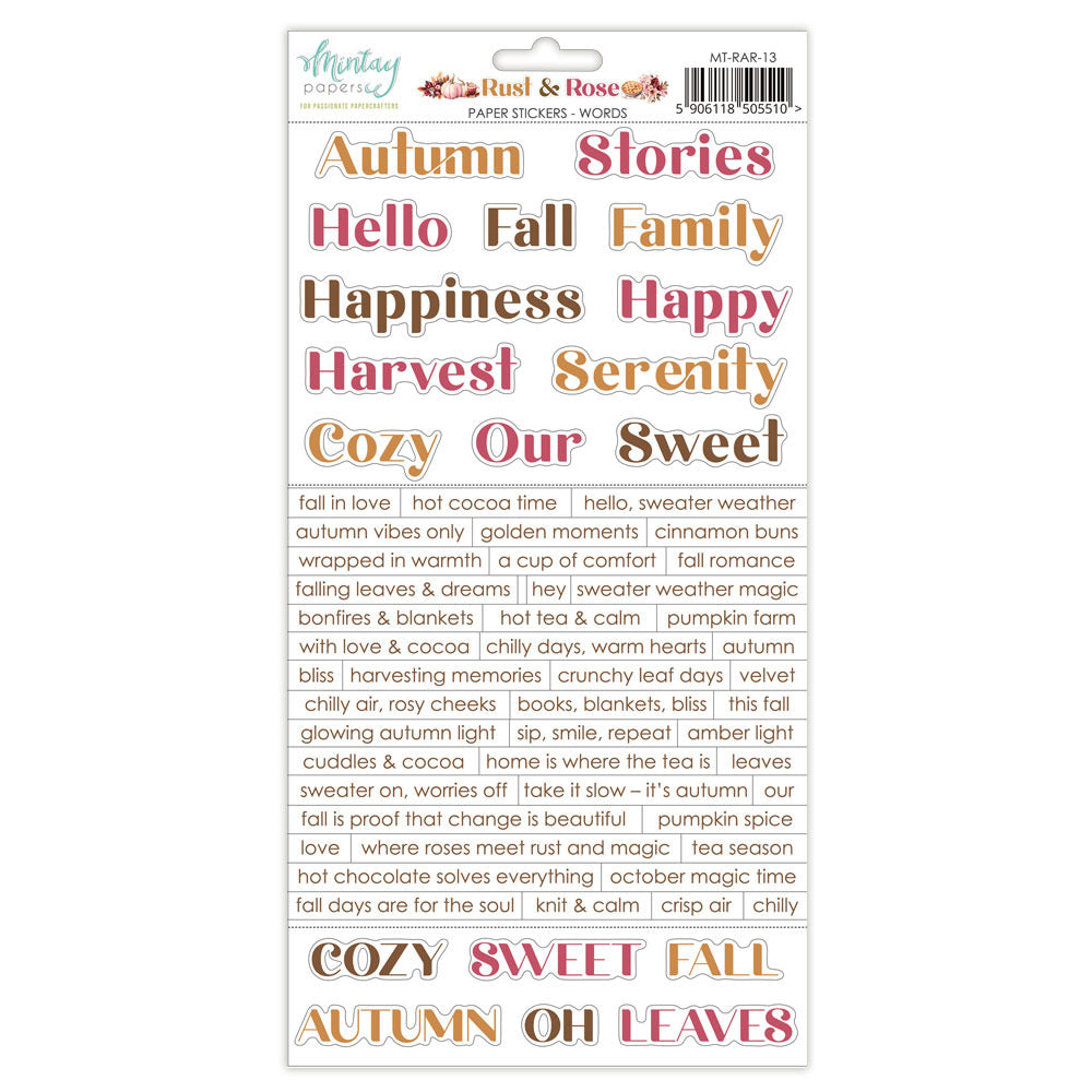 Mintay - 6X12 Paper Stickers - Rust & Rose - Words. Available at Embellish Away in Bowmanville Ontario Canada.