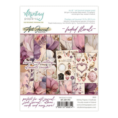 Mintay - 6X8 Art Journal Paper Pad - Faded Florals. Available at Embellish Away in Bowmanville Ontario Canada.