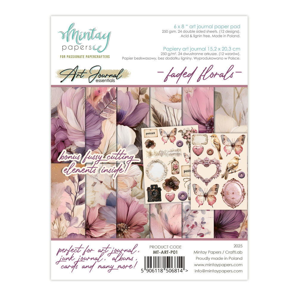 Mintay - 6X8 Art Journal Paper Pad - Faded Florals. Available at Embellish Away in Bowmanville Ontario Canada.