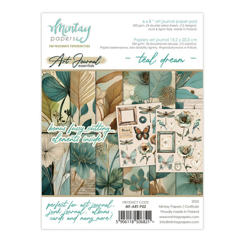 Mintay - 6X8 Art Journal Paper Pad - Teal Dream. Available at Embellish Away in Bowmanville Ontario Canada.