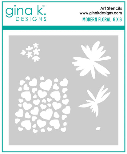 Gina K. Designs - Stencil - Modern Floral. Gina K. Designs Art Screens can be used with ink, sprays, pastes, and gels to create beautiful backgrounds and images. Available at Embellish Away located in Bowmanville Ontario Canada.