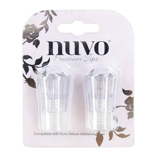 Nuvo - Deluxe Adhesive - Precision Nozzles -  2/Pkg. Nuvo precision tips are recommended for use with Nuvo Deluxe Adhesive. The fine precision tip is perfect for adhering to intricate die cuts and sentiments. Available at Embellish Away located in Bowmanville Ontario Canada.