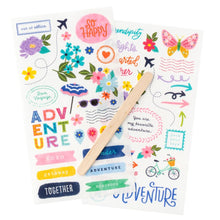 Cargar imagen en el visor de la galería, Paige Evans - Rub-On Sheets - 2/Pkg - Adventurous. Enhance your crafts with these rub-ons! Use the popsicle stick provided to easily transfer the cute designs onto your projects. Available at Embellish Away located in Bowmanville Ontario Canada.
