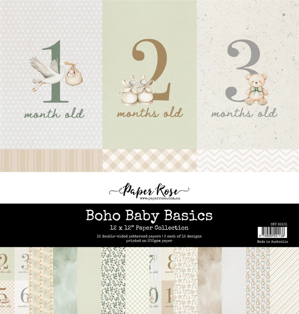 Paper Rose - 12X12 Paper Collection - Boho Baby Basics