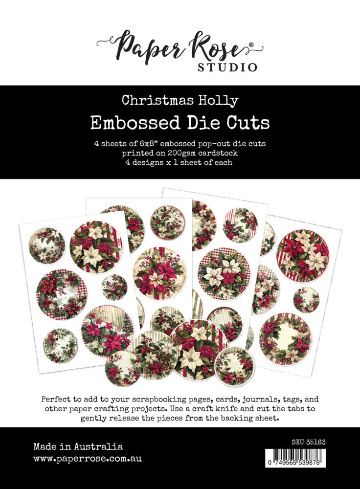Paper Rose - Embossed Die Cuts - Christmas Holly
