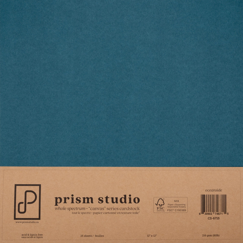 Prism Studio - 12X12 Whole Spectrum - Canvas Series Textured Cardstock - Oceanside. Available at Embellish Away in Ontario Canada.