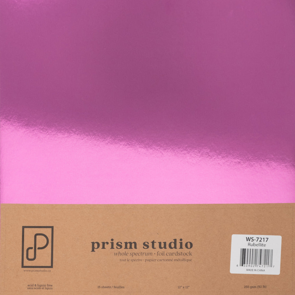 Prism Studio - 12X12 Whole Spectrum Foil Cardstock Pack - Rubellite (15 Sheets). Available at Embellish Away located in Bowmanville Ontario Canada.