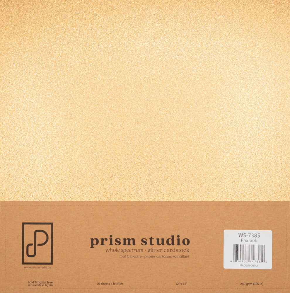 Prism Studio - 12X12 Whole Spectrum Glitter Cardstock - Pharaoh (15 sheets). Heavyweight, 103.4lb (280 gsm) Sparkle and elegance to your projects. For crafting, scrapbooking, invitations, and DIY. At Embellish Away in Ontario Canada.