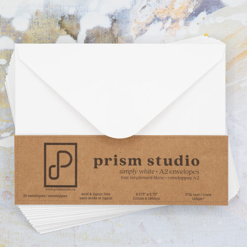 Prism Studio - Envelopes - A2 (20 pc). 20 bright white, V-style envelopes 32lb. Acid and lignin-free. Available at Embellish Away located in Bowmanville Ontario Canada.