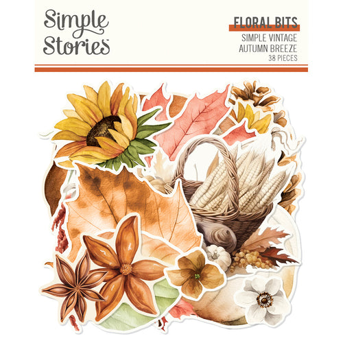 Simple Stories - Floral Bits & Pieces - Simple Vintage Autumn Breeze. 38 Die Cut Cardstock Pieces. Available at Embellish Away in Bowmanville Ontario Canada.