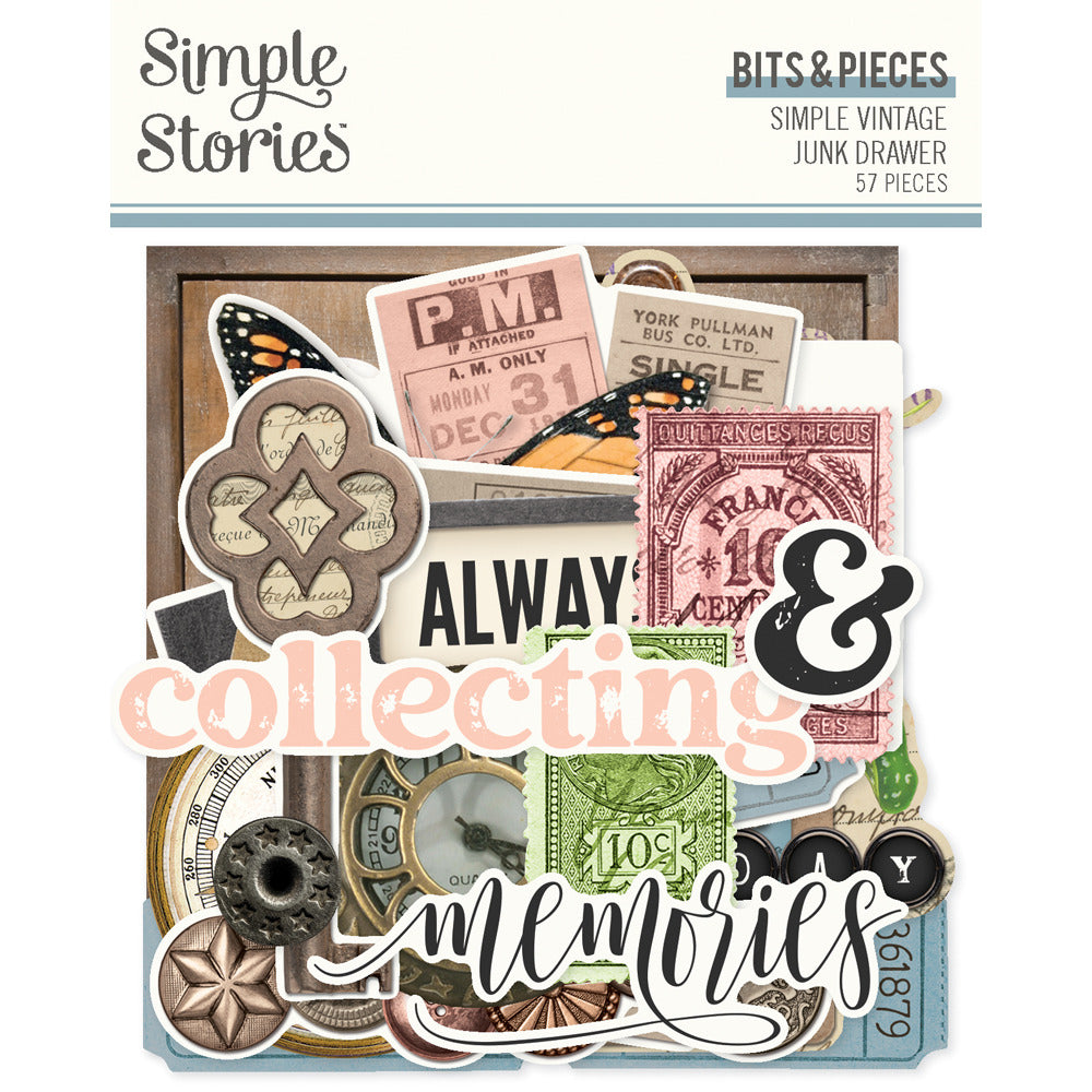 Simple Stories - Bits & Pieces - Simple Vintage Junk Drawer - 57 Pieces - PRE ORDER