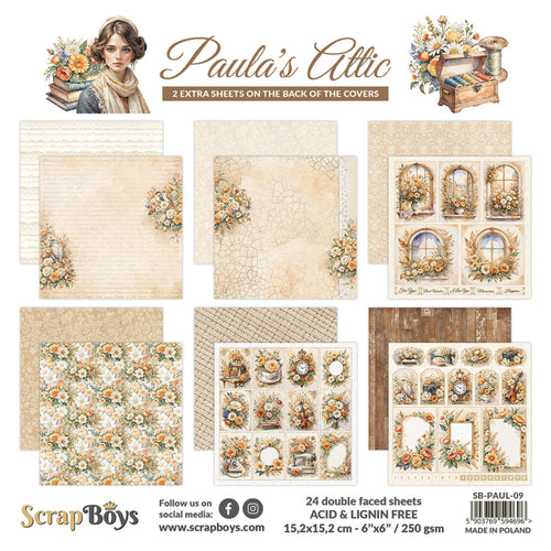 ScrapBoys - 6X6 Paper Pad - Paula's Attic. Available at Embellish Away located in Bowmanville Ontario Canada.