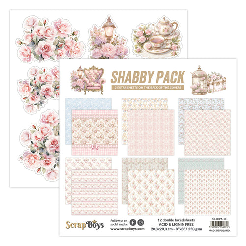ScrapBoys - 8X8 Paper Pad - Shabby Pack. Available at Embellish Away located in Bowmanville Ontario Canada.