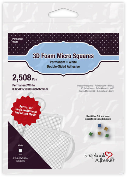 Scrapbook Adhesives - 3D Self-Adhesive Foam Squares - Micro - White - 2508/Pkg. Available at Embellish Away located in Bowmanville Ontario Canada.